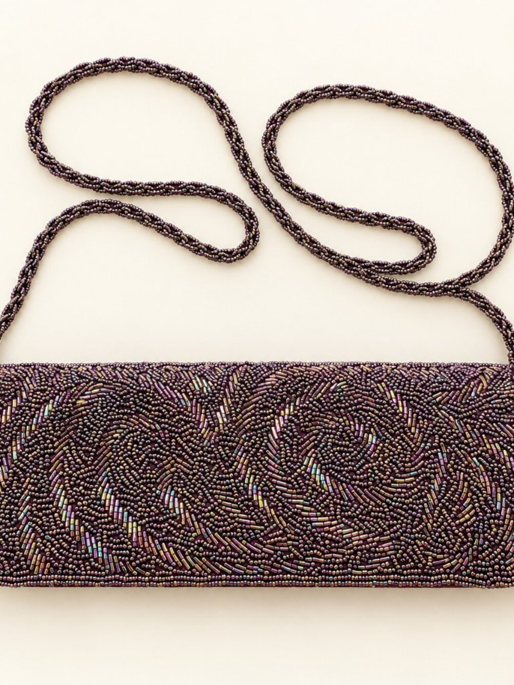 La Regale Burgundy Iridescent Beaded Flap Clutch with Beaded Strap